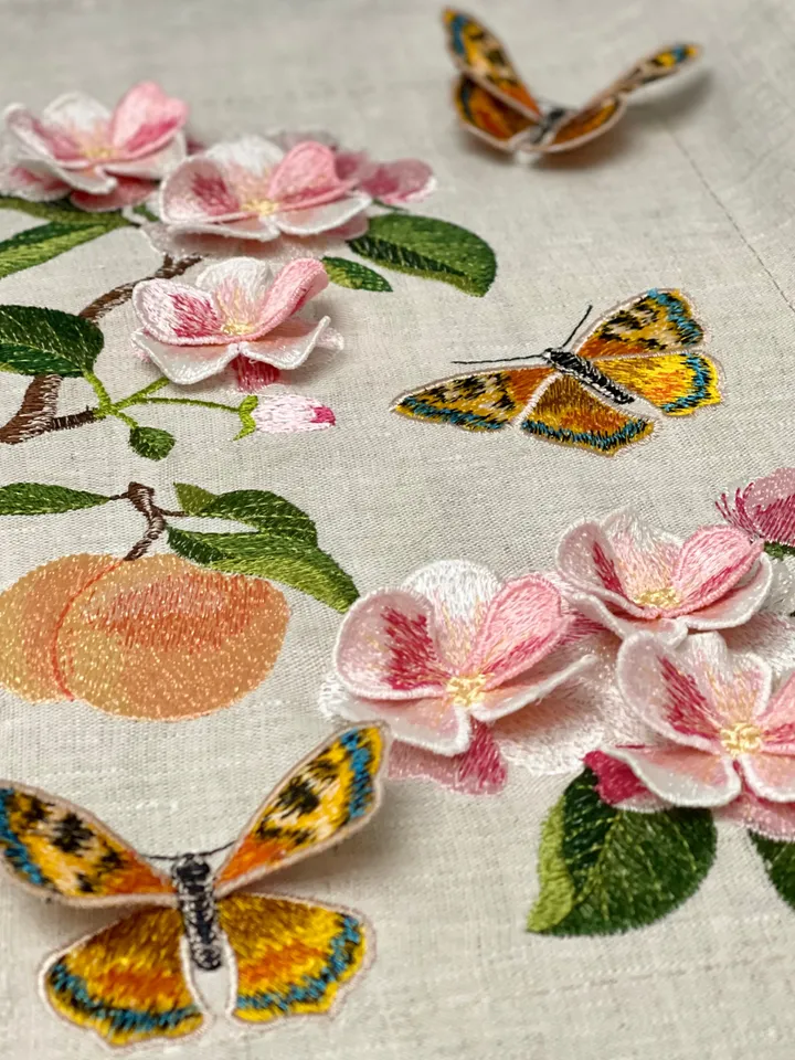 Blossoming peach and butterflies with3D effect set of machine embroidery designs digital embroidery pattern machine embroidery design floral