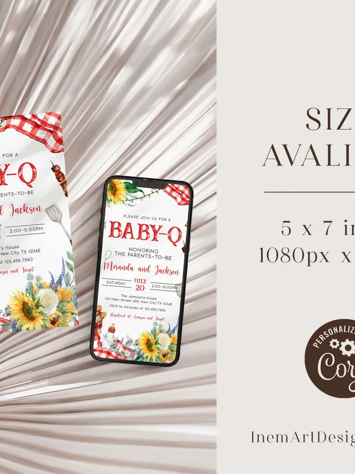 Baby-Q Baby Shower Invitation, BBQ Baby Shower Invite, Backyard Baby Shower, BBQ Party Baby Sprinkle Invitation, Editable Template BBQ02