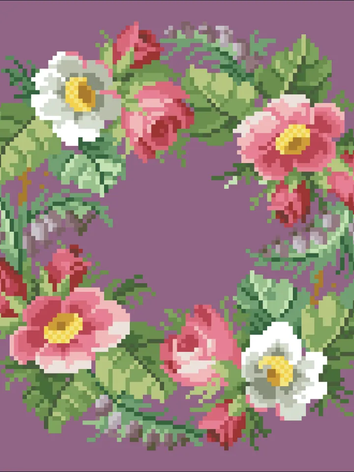 Antique Cross Stitch Pattern Flower Crown Digital Download PDF