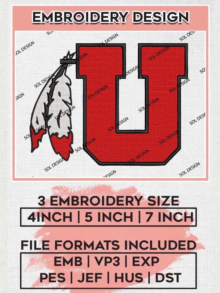 NCAA Utah Utes Team Logo Machine Embroidery Design, NCAA Utah Utes Embroidery Design Design files, NCAA Team Embroidery Designs, NCAA Machine Embroidery Designs, Digital Download