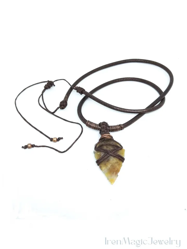 Tribal Stone Arrowhead Pendant for Men | Boho Necklace on Cord