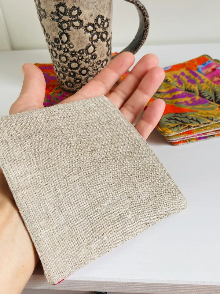 Coasters with Fantasy garden Set of 6 Linen-cotton coasters 4.5'' x 4.5''