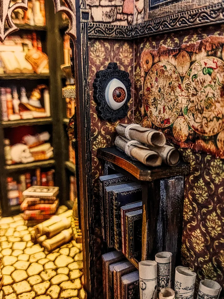 Book nook library, Dark Academia booknook, Wizard library, bookshelf insert, Dark Academy library, Magic library, Wizard cabinet, Magic room
