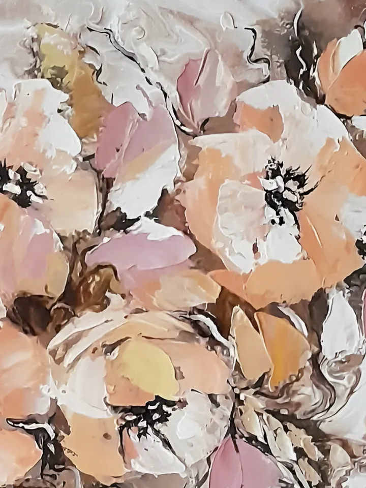 Original oil painting impasto flowers with palette knife