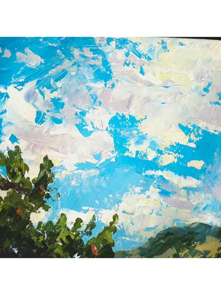 Pine Tree Original Oil Painting Small Landscape Impasto Wall Art.