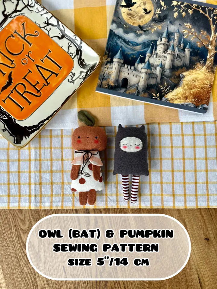 OWL(BAT) AND PUMPKIN DOLL SEWING PATTERN size 5”/14 cm