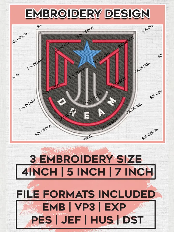 Atlanta Dream Logo Embroidery Files, WNBA Dream Team Embroidery Designs, WNBA Teams, 3 sizes, Machine embroidery designs, Digital Download