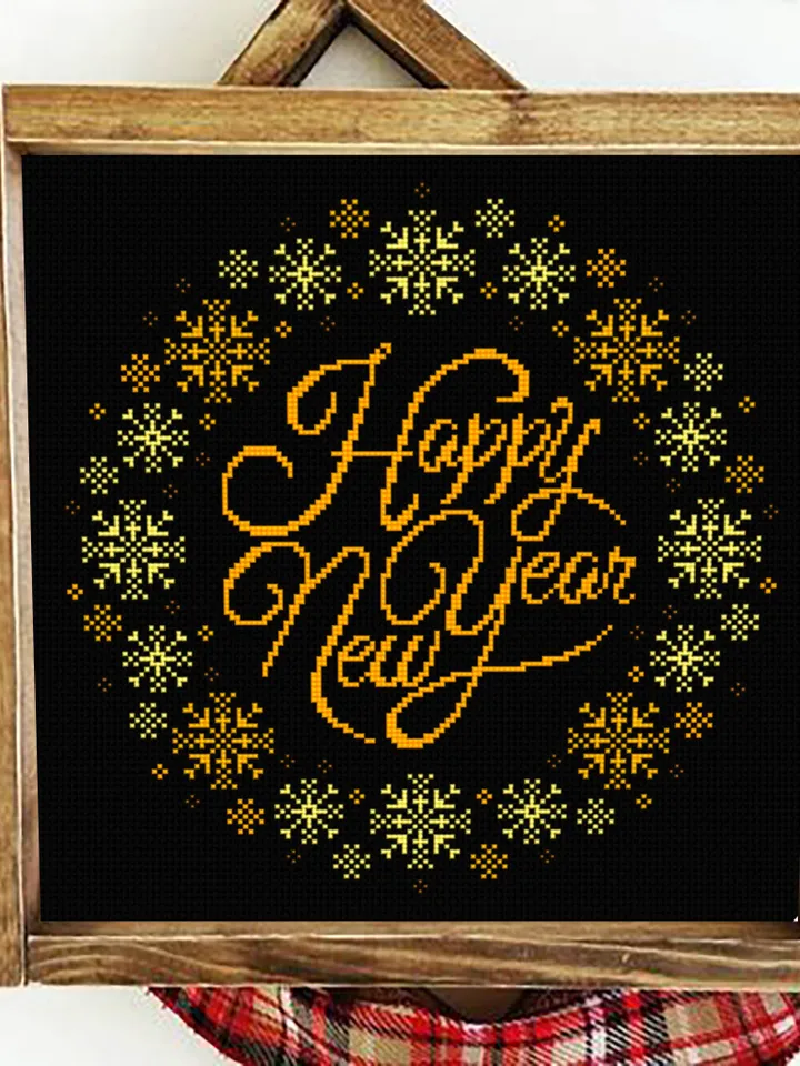 Snowflake wreath cross stitch pattern Happy new year instant download PDF Christmas pattern digital PDF, DIY christmas decor #N41