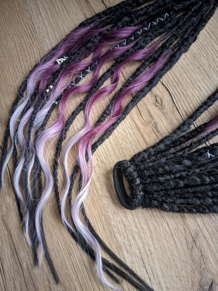 Goth Metal Rock hair Instant Accessory Hairstyle for concert Ponytail dreads for gift Hair extension Black dreads on hairband