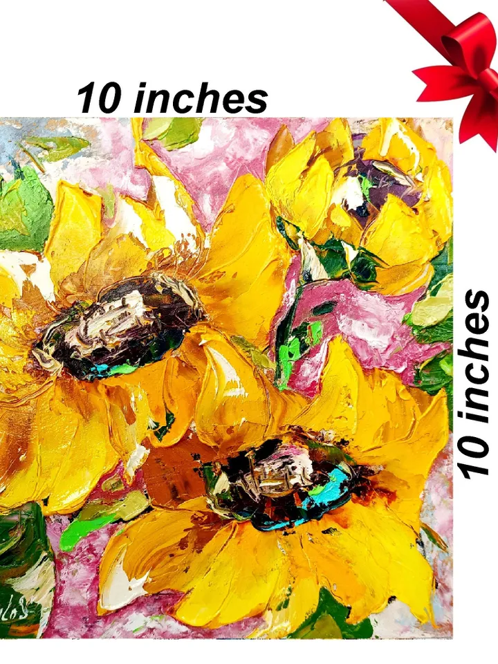 Sunflower Painting Flower Original Art Impasto Painting Floral Wall Art 10x10 painting one of a kind