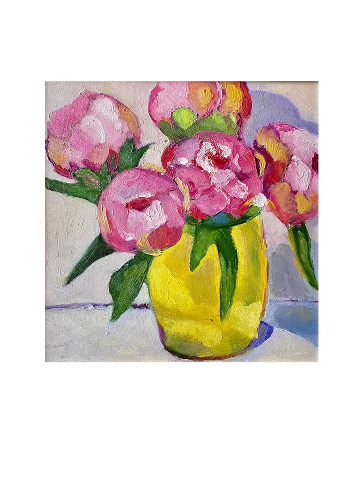 Peony painting, Original oil Painting on canvas, Flower Wall Art, Framed floral art