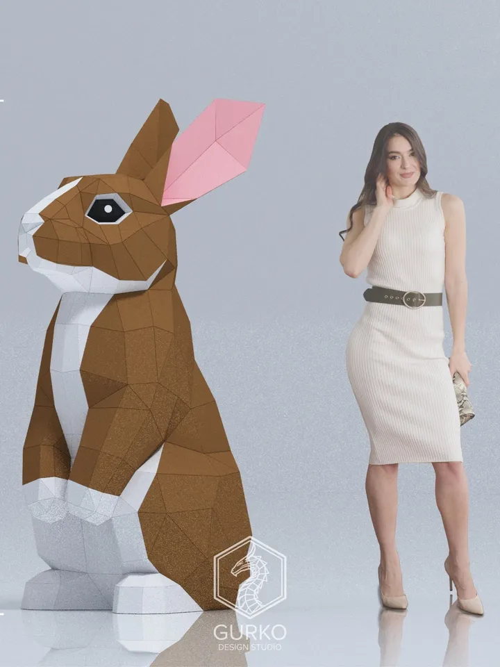 Standing Rabbit (1900 mm) Papercraft, Digital Template, PDF Download, Gurko, 3D Low Poly, Pepakura, DIY Origami Sculpture, Paper Party Decor
