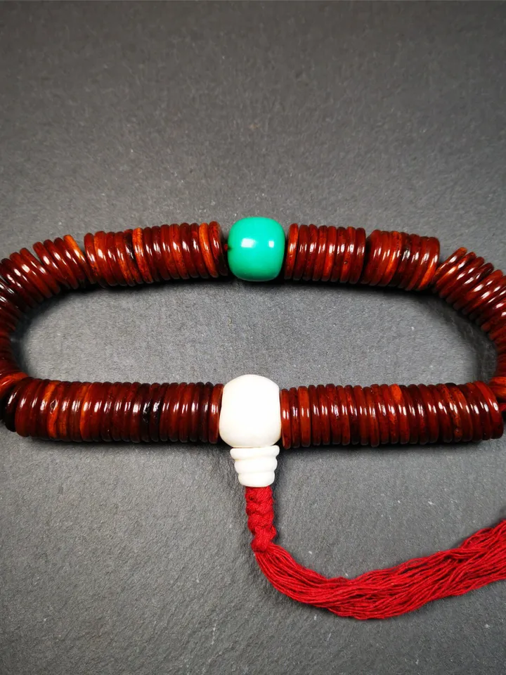 Gandhanra Original Tibetan Yak Bone Mala, Hand-carved 108 Prayer Beads,Rosary Beads,0.55"