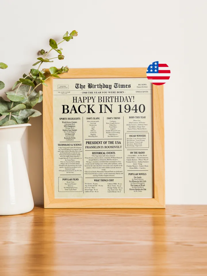 Back in 1940 Birthday Card - 84th Birthday Gift for Women or Men - 84th Birthday Decoration for Grandmother or Grandpa - Funny Table Centerpiece for 84 Years Old Birthday Party - Last Minute Gift