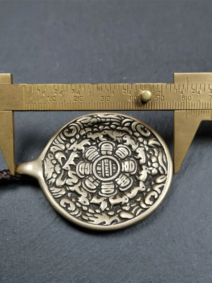 Gandhanra Antique SIPAHO(srid pa ho) Amulet, Tibetan Buddhist Astrology Calendar Badge,12 zodiac Melong Mirror, Jiugong Bagua,30 Years Old