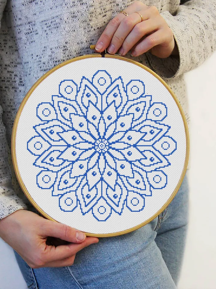 Easy mandala cross stitch pattern download PDF Flower mandala digital Monochrome cross stitch Floral ornament xstitch chart Home decor #M71