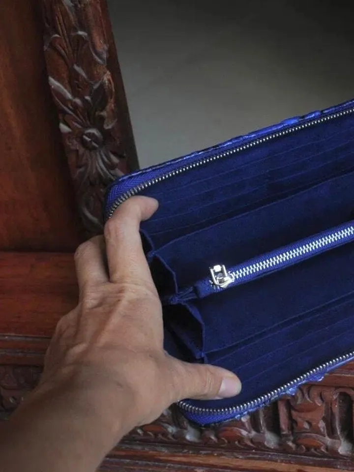 Wallet genuine python skin electic blue color with motif, women wallet, leather lady wallet, classic zip wallet, designer wallet handmade