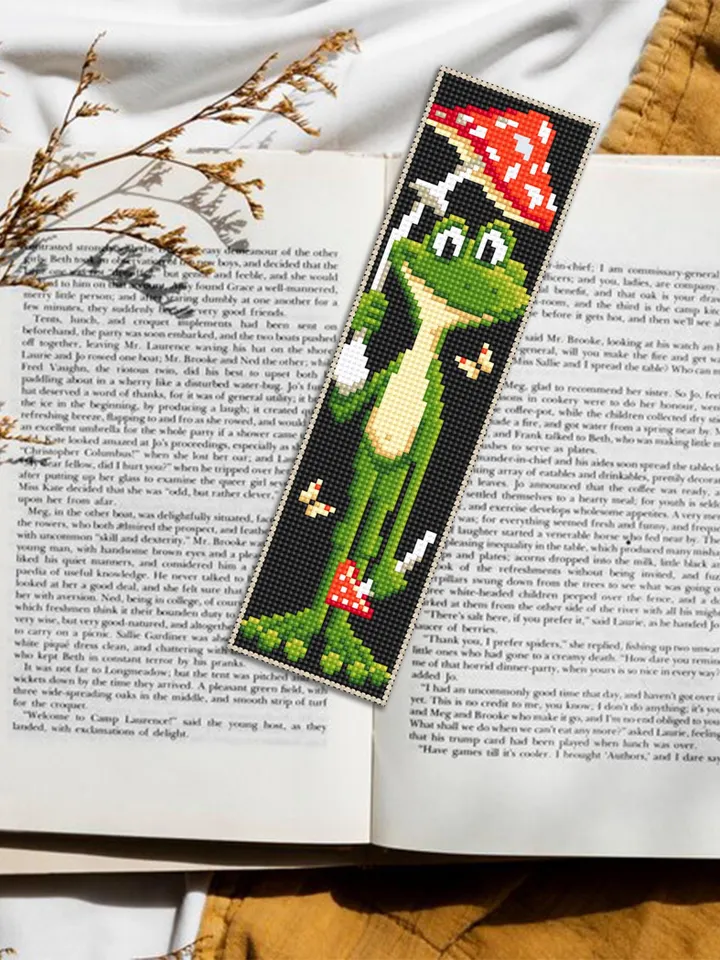 Frog bookmark cross stitch pattern PDF download Mushroom frog cross stitch chart, Funny bookmark pattern digital PDF, Frog embroidery #B371