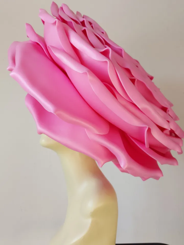 Extra large rose hat Derby headdress Barbie color Women Fashion Headwaer Hat for Wedding and Tea Patry 55 cm