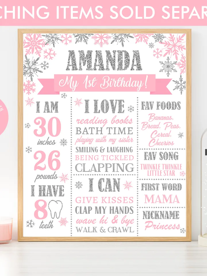 Winter Onederland Thank you card, Winter Onederland Birthday Girl Decorations, Pink Silver Snowflake Note Card