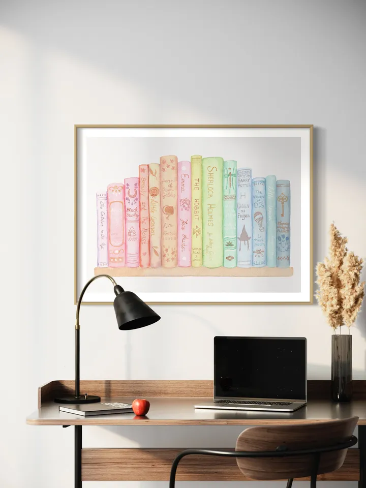 Classic Books Library Watercolor Painting, Story Book Art, Books Watercolor, Book Lover Art, Vintage Book Print, Book Painting, Book Gift