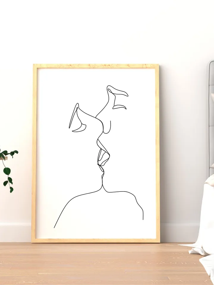 Kiss One Line Art, Minimalist Wall Art, One Line Art, Printable Kiss Poster, Kissing Couple Wall Decor, Valentines Day, Couple Sketch
