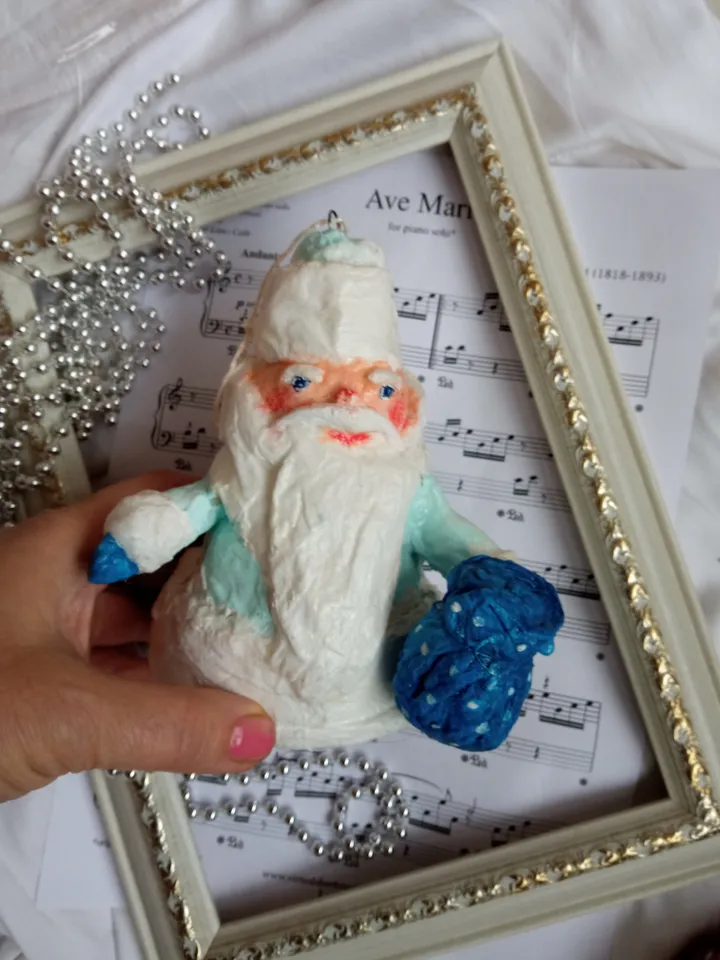 Santa Claus pendant on the Christmas tree, Xmas Santa figurine Handmade. Home decor indoor. Christmas gifts