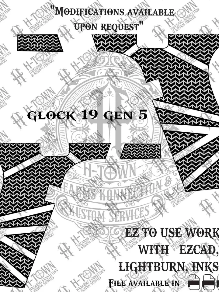 Glock 19 Gen 5 Vector Engraving File | Digital Stipple Grip Template | Laser Engraving Svg Png Eps Ai Dxf
