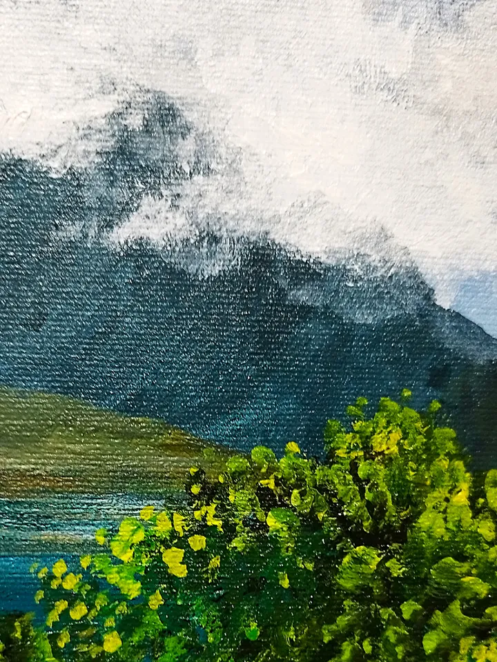 Mountain Landscape Painting Wildflowers Wall Decor Art Impasto