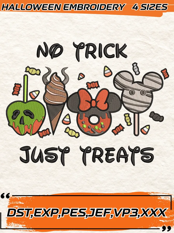 No Tricks Just Treats Embroidery Design,Halloween Embroidery Design,4 Sizes,Digital Download