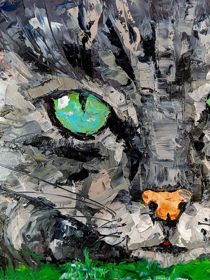 Cat Painting Animals Portrait Original Art Farmhouse Animals Impasto Artwork Pet Portrait Cat Lover by ArtProkopaloSv