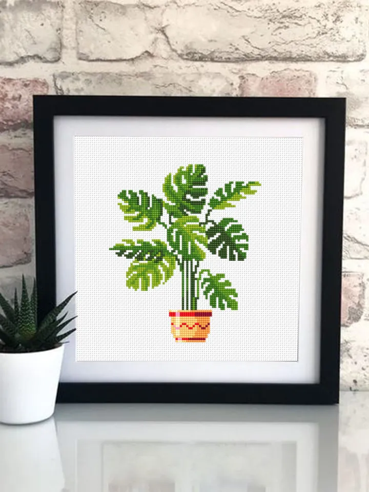 Plant Monstera cross stitch pattern PDF download House plants cross stitch chart, Easy small cross stitch, Monstera art Plant lover gift #P2