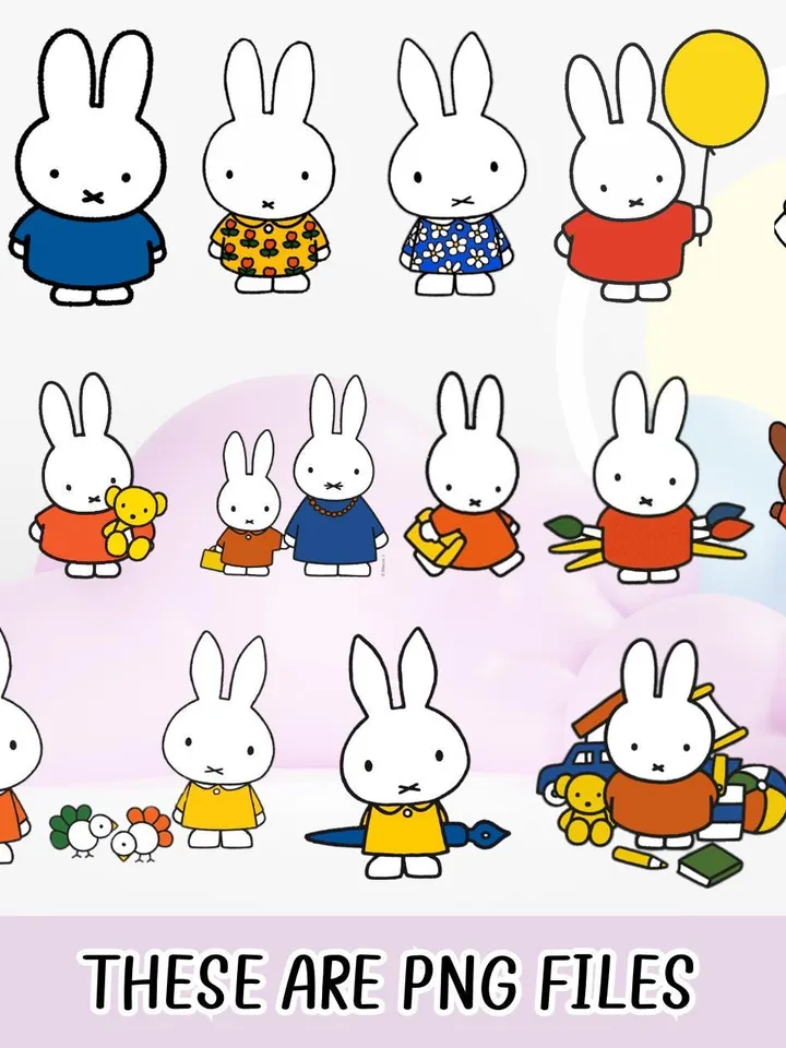 Miffy SVG PNG PDF for Cricut Cameo Silhouette vinyl Stickers Instant Download Miffy Friends Sublimation Cup Kawaii Bunny svg, Miffy Stickers