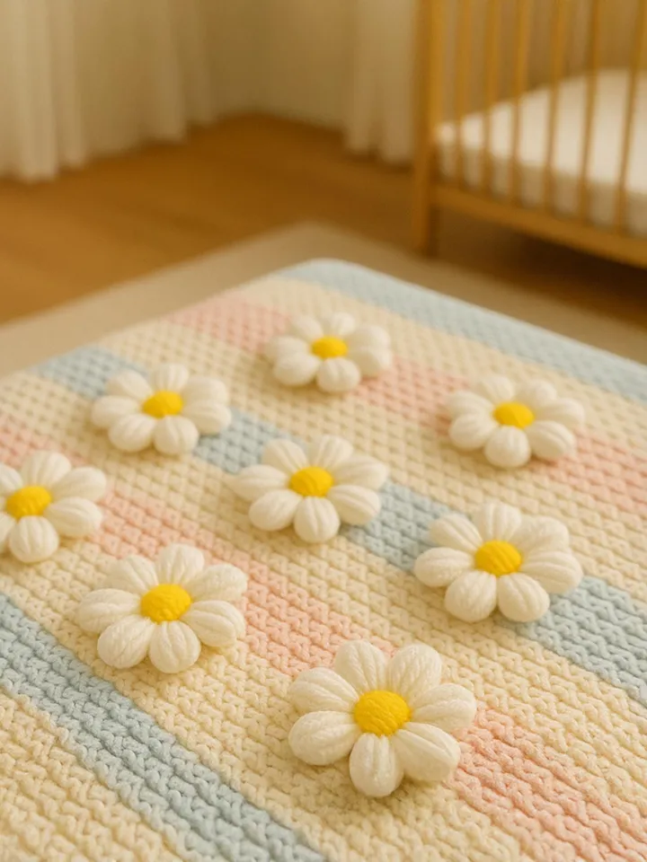 Puffy Crochet Flowers Applique - Colorful Daisy Embellishment for Sweater, Cardigan & Craft Decor - Cute Handmade Crochet Patch