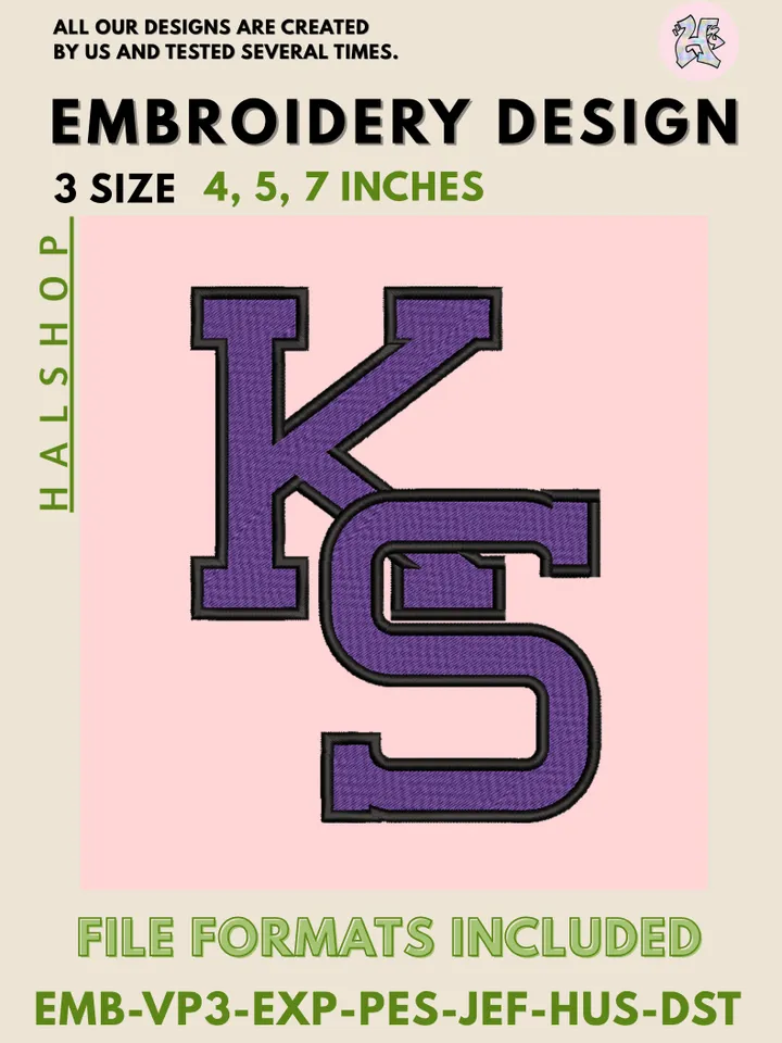 NCAA Kansas State Wildcats Digital Embroidery File – Machine Embroidery Logo Design 💜✨