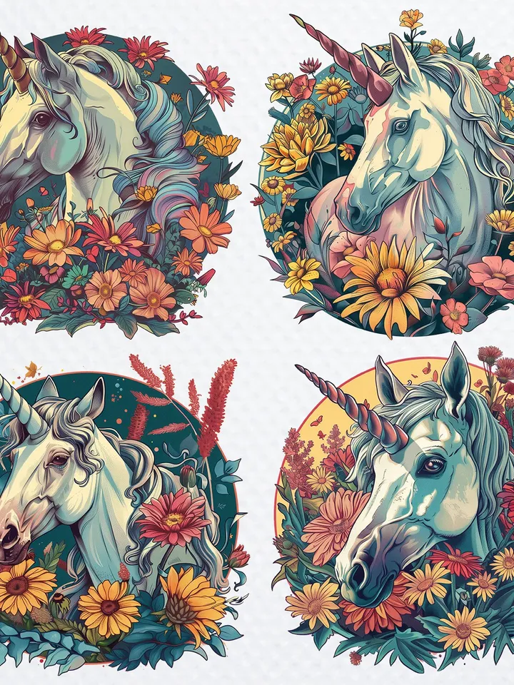 14 Magical Unicorn in flowers Clipart, Unicorn Сlip Art, Cute Unicorn digital download, Flower Unicorn Png, sublimation Unicorn Png