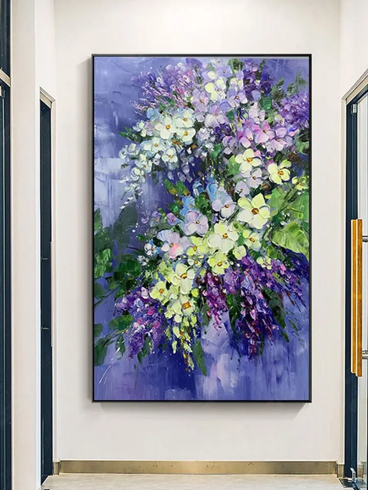 Flower Oil Painting On Canvas Abstract Purple Orchid Flower Painting Floral Wall Art Canvas Living Room Wall Decor Texture Acrylic Painting