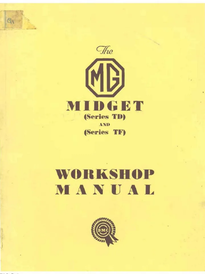 MG Midget TD & TF 1950-1955 Workshop Manual Repair Service Manual