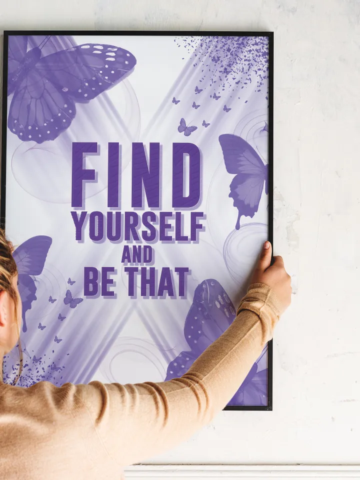 Find Yourself and Be That Printable Wall art, Motivational Quotes, Watercolor print abstract, Butterfly print, Inspirational Quotes Posters