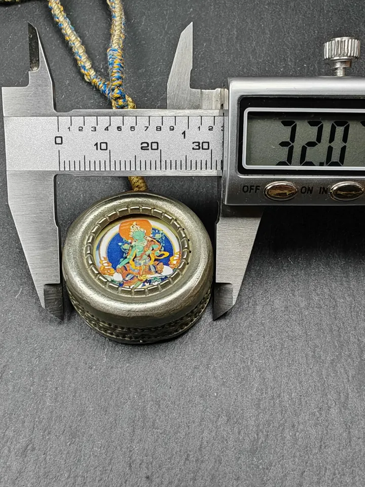 Gandhanra Vintage Green Tara Gau Ghau Shrine,Round Tibetan Buddhist Altar Amulet Pendant,Made of White Copper