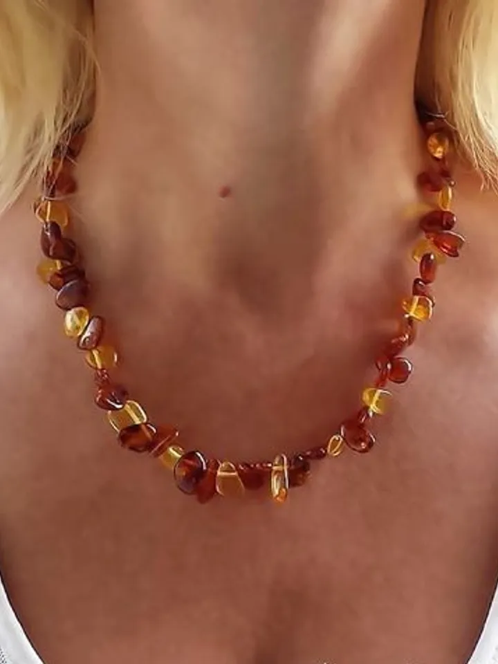 Amber Necklace Multicolor Natural Stone Baltic Amber Jewelry For Women Brown Yellow Beaded Necklace