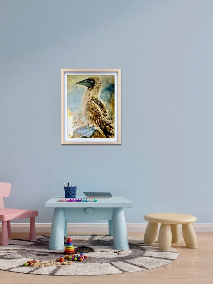 Blue footed booby original watercolour painting,exotic birds painting,birds wall decoration,interier design,unique handmade gifts.