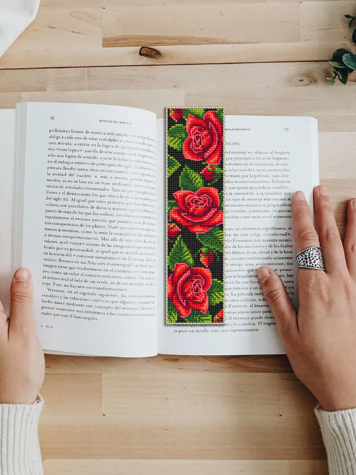Flower bookmark cross stitch pattern PDF download Red rose cross stitch chart, Handmade bookmark digital PDF, Cute bookmark for women #B213