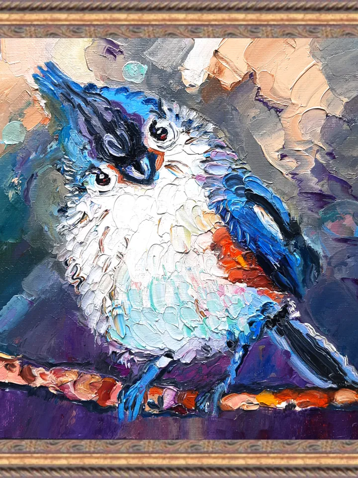 Bird Gray Original Oil Art Impasto Oil painting 8*8icn