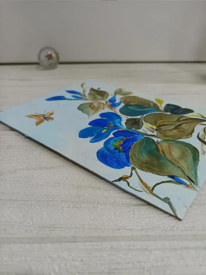 Painting "Butterfly and bindweed." Painting on cardboard 6"x 8". Acrylic. Author's painting.