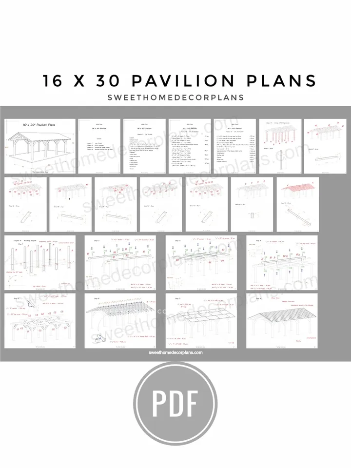 Diy 16 x 30 gable pavilion plans pdf. Carport pdf plans. Wooden outdoor covered gazebo plans. Garage plans. Backyard timber frame plans for outdoor/