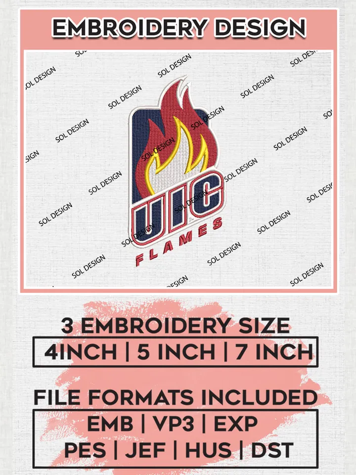 UIC Flames NCAA Team Logo embroidery designs, NCAA UIC Flames Logo Machine embroidery files, NCAA Team Logo embroidery designs, NCAA Game Day Machine embroidery designs, Digital Download