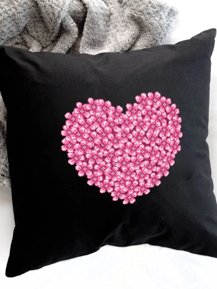 Flower heart cross stitch pattern PDF download Pink flowers cross stitch chart digital, Floral heart ornament for hand embroidery PDF #P37