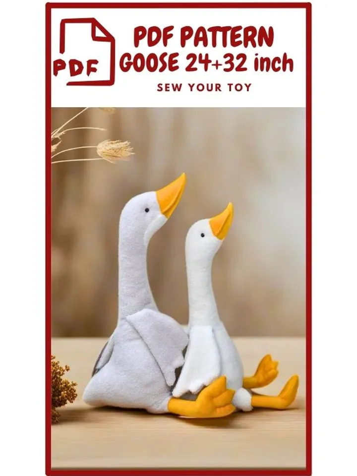 Goose Sewing Pattern PDF/ Make 2 Types of Big Geese for Hugs/Stuffed Animal Toys as a Birthday Gift/ Scandi-Style Nursery Decor