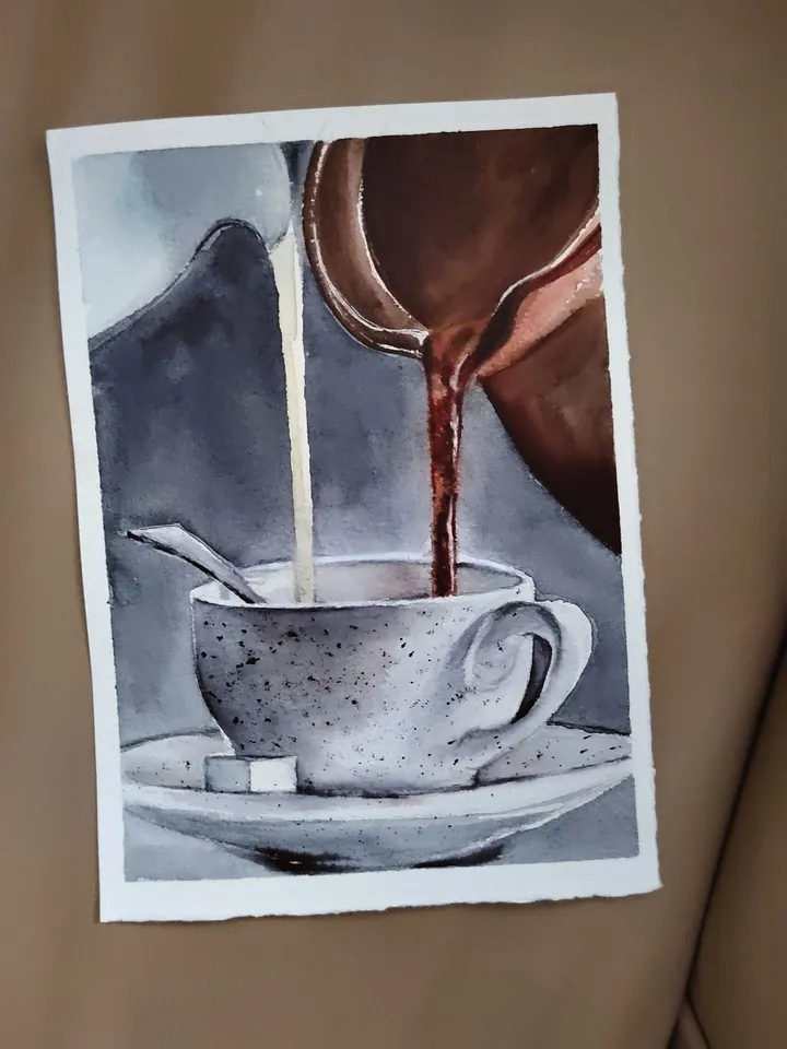 Coffee with Milk Artwork Original Watercolor Painting Cup of Coffee Art 8.27x5.91 in by SoftWaves